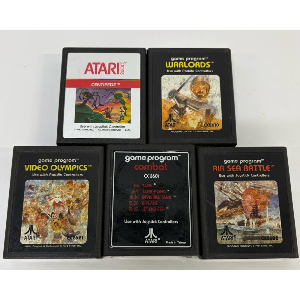 Atari 2600 Game Lot (5) Centipede Combat Warlords Video Olympics Air-Sea Battle